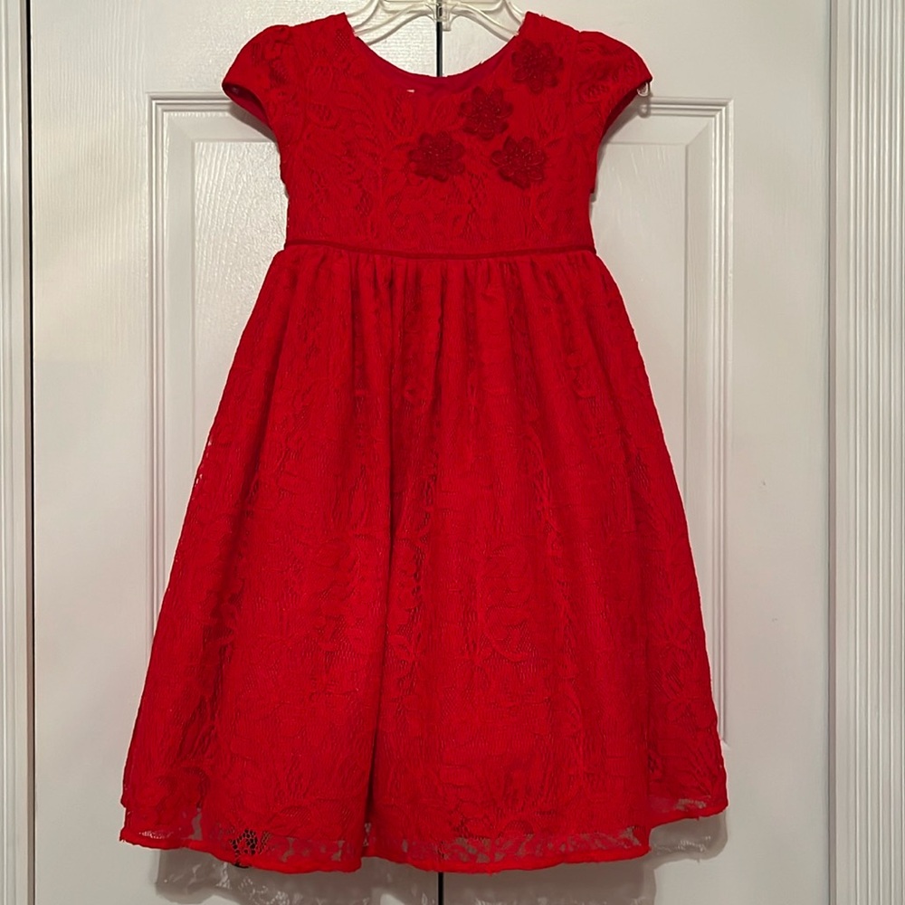 Lace Red Dress Girl’s Size 6X Bow Birthday Valentines Princess Petticoat Fluffy